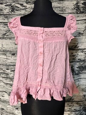 Lucky Brand Light Pink Ruffle Button-Front Tank Top